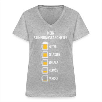 Mein Stimmungsbarometer (Bier / V1 / NEG) - Frauen-T-Shirt mit V-Ausschnitt - Grau meliert - Vorne - Lela (165cm)
