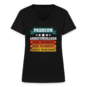 Mitarbeiter PREMIUM Work Colleague Assistenz - Frauen-T-Shirt mit V-Ausschnitt - Schwarz - Vorne - Lela (165cm)