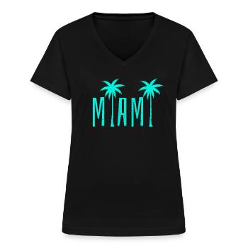 Miami Beach Florida USA Retro Vintage - Frauen-T-Shirt mit V-Ausschnitt - Schwarz - Vorne - Lela (165cm)