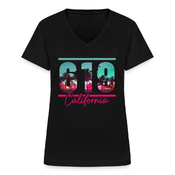 San Diego Kalifornien Vintage Souvenir - Frauen-T-Shirt mit V-Ausschnitt - Schwarz - Vorne - Lela (165cm)