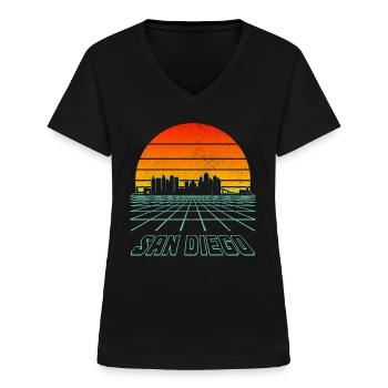 San Diego Kalifornien Vintage Souvenir - Frauen-T-Shirt mit V-Ausschnitt - Schwarz - Vorne - Lela (165cm)