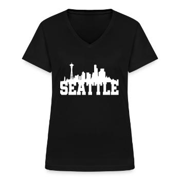 Seattle Washington Souvenir Geschenk - Frauen-T-Shirt mit V-Ausschnitt - Schwarz - Vorne - Lela (165cm)