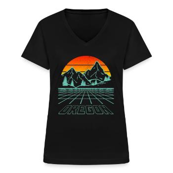 Oregon - Frauen-T-Shirt mit V-Ausschnitt - Schwarz - Vorne - Lela (165cm)