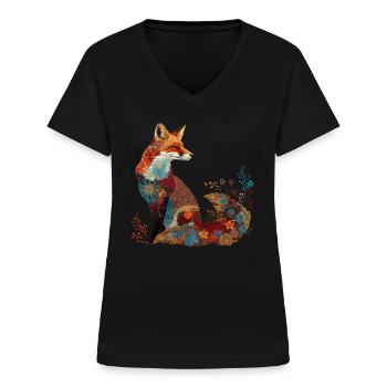 Fuchs - Frauen-T-Shirt mit V-Ausschnitt - Schwarz - Vorne - Lela (165cm)