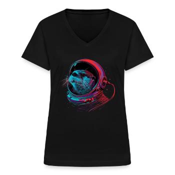 Otter Space Lustig Otter Astronaut - Frauen-T-Shirt mit V-Ausschnitt - Schwarz - Vorne - Lela (165cm)