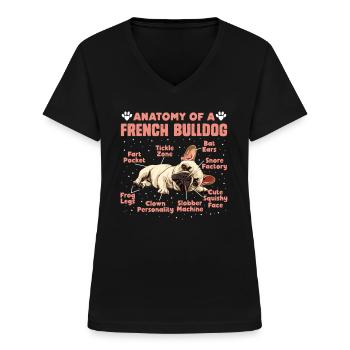 Frenchie Fan Merchandise Anatomy of a French Bulldog - Women's V-neck T-shirt - black - Front - Lela (165cm)