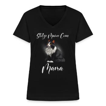 Katzenmama STOLZE MAINE COON MAMA Maine Coon - Frauen-T-Shirt mit V-Ausschnitt - Schwarz - Vorne - Lela (165cm)