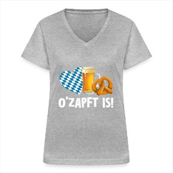 O’Zapft is Bier Trink Spruch Bierzelt - T-shirt col V Femme - gris chiné - Devant - Lela (165cm)