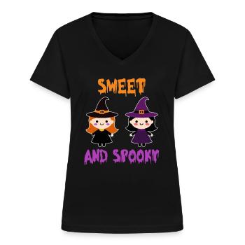 Halloween Kinder SWEET AND SPOOKY Halloween - Frauen-T-Shirt mit V-Ausschnitt - Schwarz - Vorne - Lela (165cm)