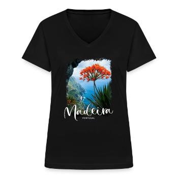 Madeira Island Portugal Urlaub Souvenir Reisen - Frauen-T-Shirt mit V-Ausschnitt - Schwarz - Vorne - Lela (165cm)