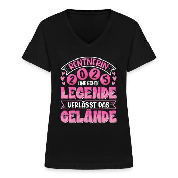 RENTNERIN 2025 EINE LEGENDE VERLÄSST DAS GELÄNDE - Frauen-T-Shirt mit V-Ausschnitt - Schwarz - Vorne - Lela (165cm)