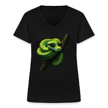 Arbre vert Python Serpents Amoureux Terrarium - T-shirt col V Femme - noir - Devant - Lela (165cm)