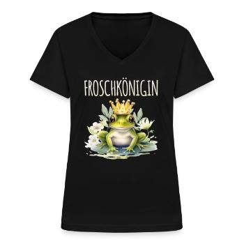 Karneval Kostüm FROSCHKÖNIGIN Lustiges Fasching - Frauen-T-Shirt mit V-Ausschnitt - Schwarz - Vorne - Lela (165cm)