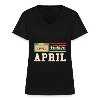 50ème anniversaire Avril Millésime 1973 Millésime - T-shirt col V Femme - noir - Devant - Lela (165cm)