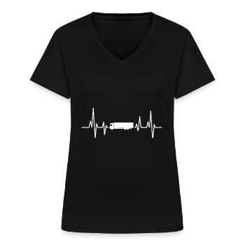 LKW Fahrer Lkw Herzschlag - Frauen-T-Shirt mit V-Ausschnitt - Schwarz - Vorne - Lela (165cm)