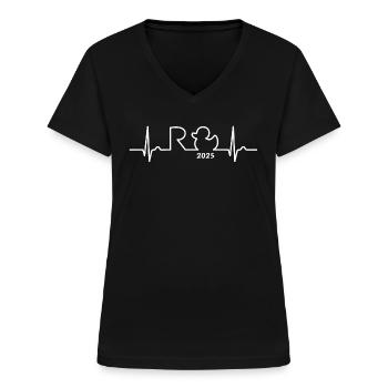 Rente 2025 Eine Legende geht in Rente - Herzkurve - Frauen-T-Shirt mit V-Ausschnitt - Schwarz - Vorne - Lela (165cm)