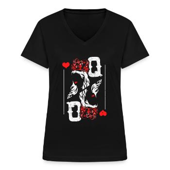 Herz Dame Spielkarte - Frauen-T-Shirt mit V-Ausschnitt - Schwarz - Vorne - Lela (165cm)