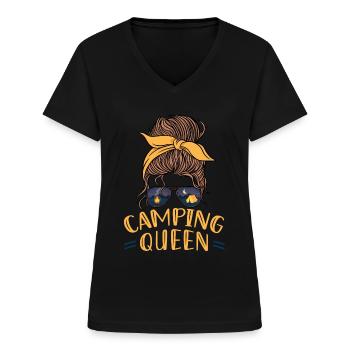Camper Outdoor Tent Camping Queen - Frauen-T-Shirt mit V-Ausschnitt - Schwarz - Vorne - Lela (165cm)