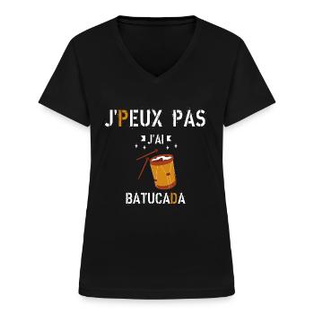 J Peux Pas J Ai Batucada - T-shirt col V Femme - noir - Devant - Lela (165cm)