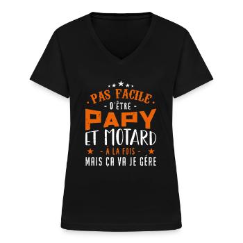 Papy motard moto - T-shirt col V Femme - noir - Devant - Lela (165cm)