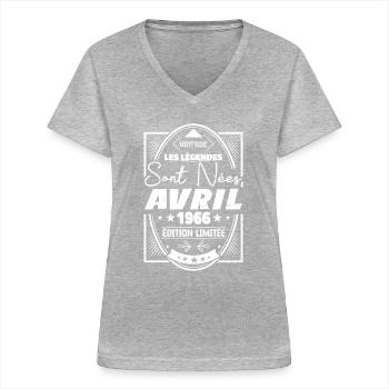 Avril 1966 - T-shirt col V Femme - gris chiné - Devant - Lela (165cm)