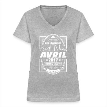 Avril 2017 - T-shirt col V Femme - gris chiné - Devant - Lela (165cm)