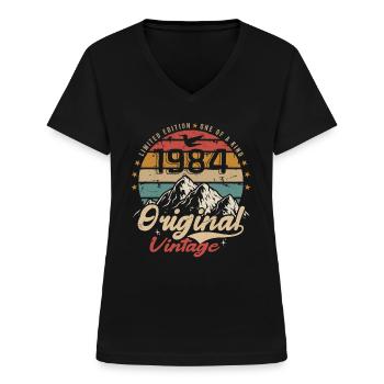 Original Vintage 1984 limitierte Auflage 1984 - Frauen-T-Shirt mit V-Ausschnitt - Schwarz - Vorne - Lela (165cm)