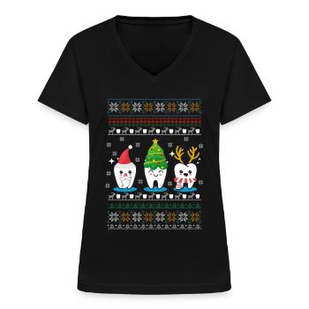 ZAHN WEIHNACHTEN - Frauen-T-Shirt mit V-Ausschnitt - Schwarz - Vorne - Lela (165cm)