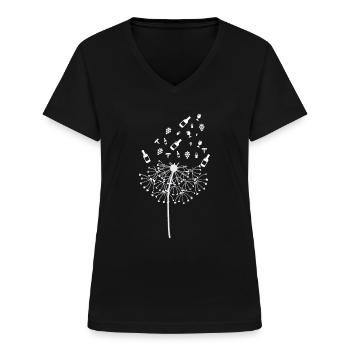 Dandelion red wine wine white wine wine festival gift - Women's V-neck T-shirt - black - Front - Lela (165cm)