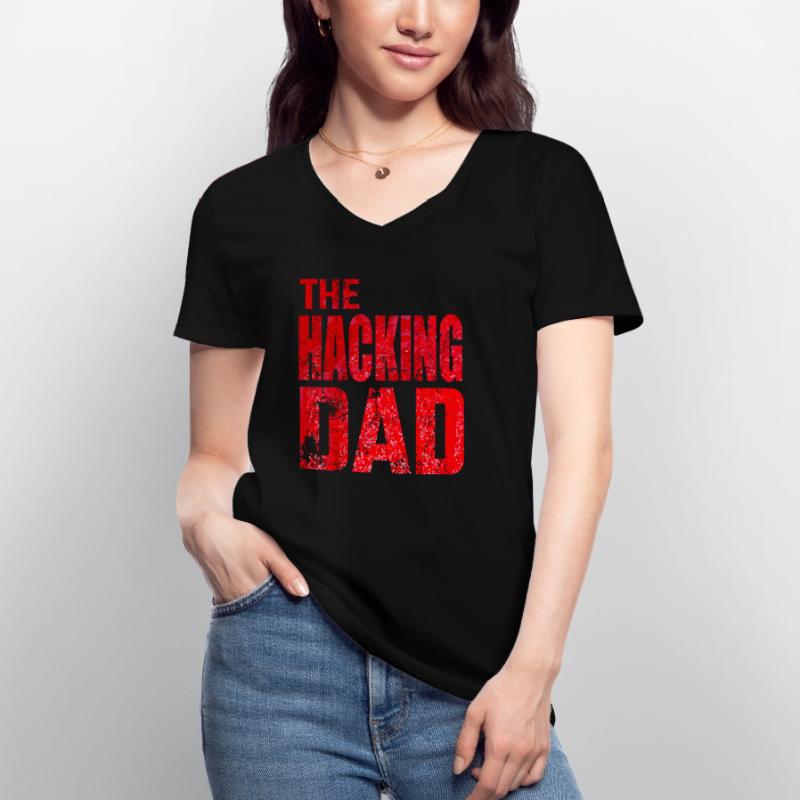 The Hacking Dad Hacker Father Papa Code Computer Women's V-neck T-shirt