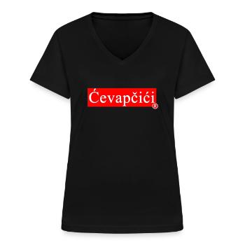 Cevapcici - Balkan Grill & Spezialität - Cevape - Frauen-T-Shirt mit V-Ausschnitt - Schwarz - Vorne - Lela (165cm)