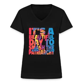 Zerschlagen Sie Das Patriarchat Mädchen - Frauen-T-Shirt mit V-Ausschnitt - Schwarz - Vorne - Lela (165cm)