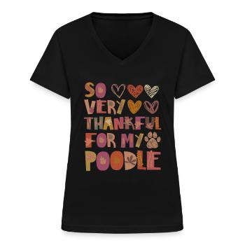 Reconnaissant pour mon caniche Chien Automne Gratitude - T-shirt col V Femme - noir - Devant - Lela (165cm)