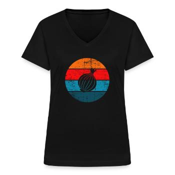 Onion Lover Retro Vegetables Vegan Gift idea - Frauen-T-Shirt mit V-Ausschnitt - Schwarz - Vorne - Lela (165cm)