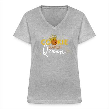 Сookie Baker Queen Cook Chef Sterne Krone Zitat - Frauen-T-Shirt mit V-Ausschnitt - Grau meliert - Vorne - Lela (165cm)