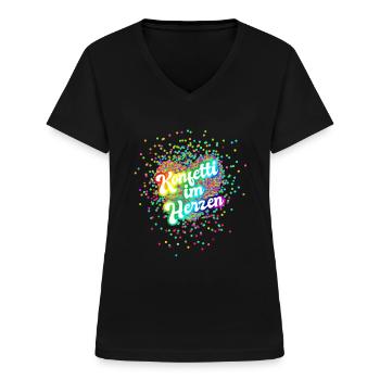 Fastnacht - Karneval - Kostüm - Konfetti im Herzen - Frauen-T-Shirt mit V-Ausschnitt - Schwarz - Vorne - Lela (165cm)