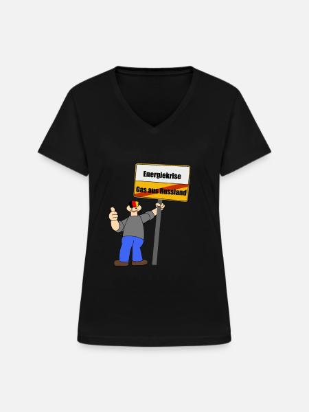 Energiekrise - Satire - Frauen-T-Shirt mit V-Ausschnitt - Schwarz