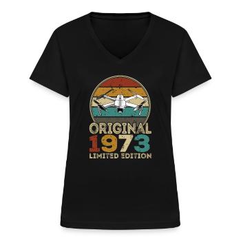 Drone Pilot Whoop Copter FPV UAS Pilot Drone 1973 - Women's V-neck T-shirt - black - Front - Lela (165cm)