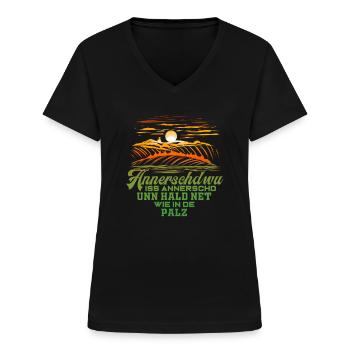 Pfalz Dialekt Pfälzer Geschenk für Weinfest - Frauen-T-Shirt mit V-Ausschnitt - Schwarz - Vorne - Lela (165cm)