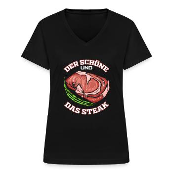 Fleischer Geschenk für Metzger Fleisch Metzgerei - Frauen-T-Shirt mit V-Ausschnitt - Schwarz - Vorne - Lela (165cm)