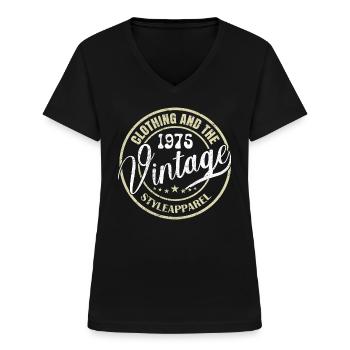 Vintage 1975 Cadeau Anniversaire 1975 Rétro 1975 - T-shirt col V Femme - noir - Devant - Lela (165cm)