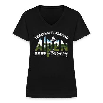 Alpenüberquerung 2025 Tegernsee Sterzing, Rad - Frauen-T-Shirt mit V-Ausschnitt - Schwarz - Vorne - Lela (165cm)