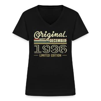 Dezember 1986 Geburtstag Dezember 1986 Dezember - Frauen-T-Shirt mit V-Ausschnitt - Schwarz - Vorne - Lela (165cm)