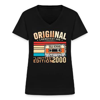 Original 2000, Légendaire depuis 2000 Vintage 2000 - T-shirt col V Femme - noir - Devant - Lela (165cm)
