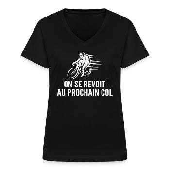 Humor: Cykling, Cykling och Berg - T-shirt med V-ringning dam - svart - Fram - Lela (165cm)