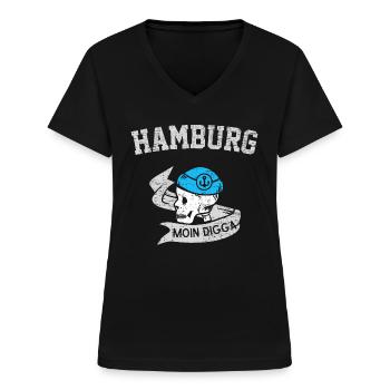 Moin Digga ville hanséatique Hambourg Totenkopf Matrose - T-shirt col V Femme - noir - Devant - Lela (165cm)