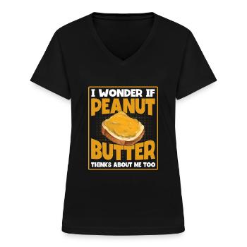 Erdnussbutter Spruch Peanut Butter Lover Geschenk - Frauen-T-Shirt mit V-Ausschnitt - Schwarz - Vorne - Lela (165cm)