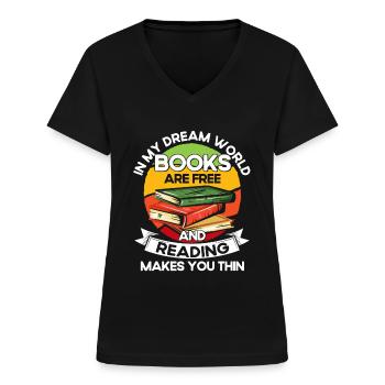 Livre de lecture livre livre cadeau lecture de livres - T-shirt col V Femme - noir - Devant - Lela (165cm)