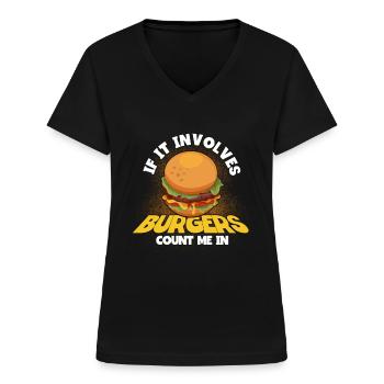 Hamburger Cheesburger Fast Food Burger - T-shirt col V Femme - noir - Devant - Lela (165cm)