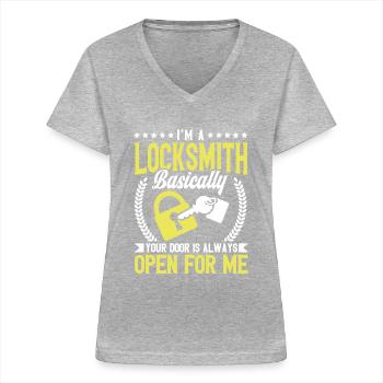Locksmith Lock Picking Employee Locksmith - Women's V-neck T-shirt - sports grey - Front - Lela (165cm)